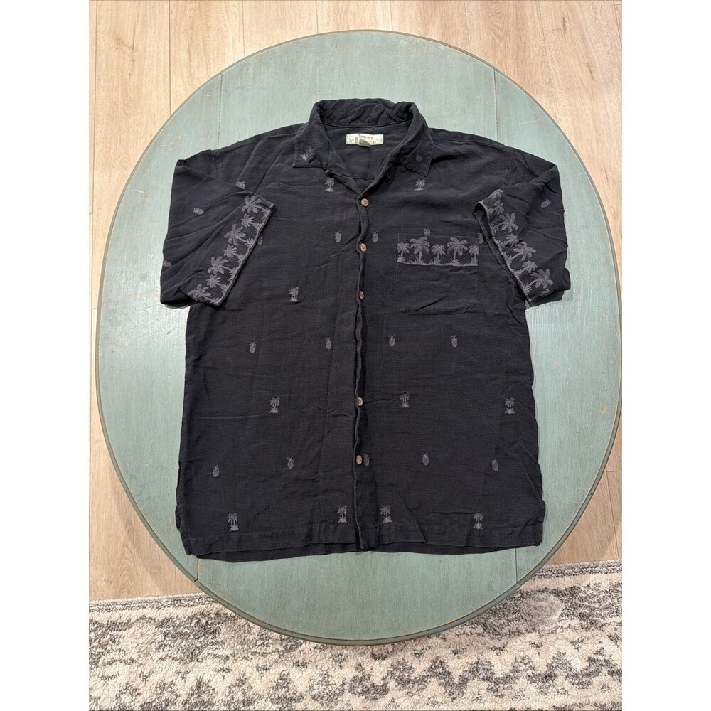 Tommy Bahama Men’s M‎ Black 100% Silk Embroidered Palm Pineapple Camp Shirt